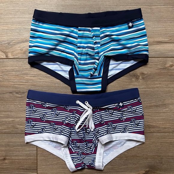 Andrew Christian | Savoy Stripe & Surf Stripe Trunks in Blue White (Small) - Picture 1 of 16